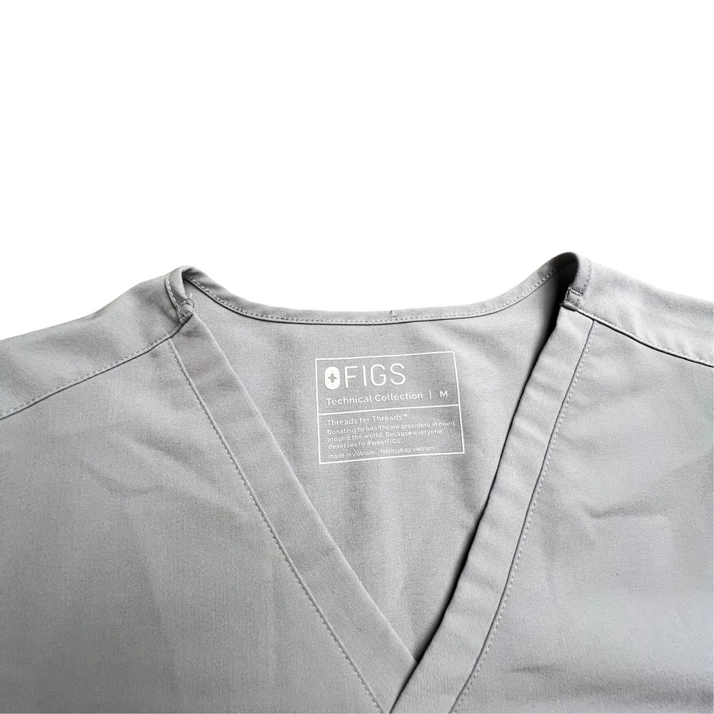 Figs Technical Collection V-Neck Scrub Top Gray Women Medium Single Pocket - Picture 6 of 10